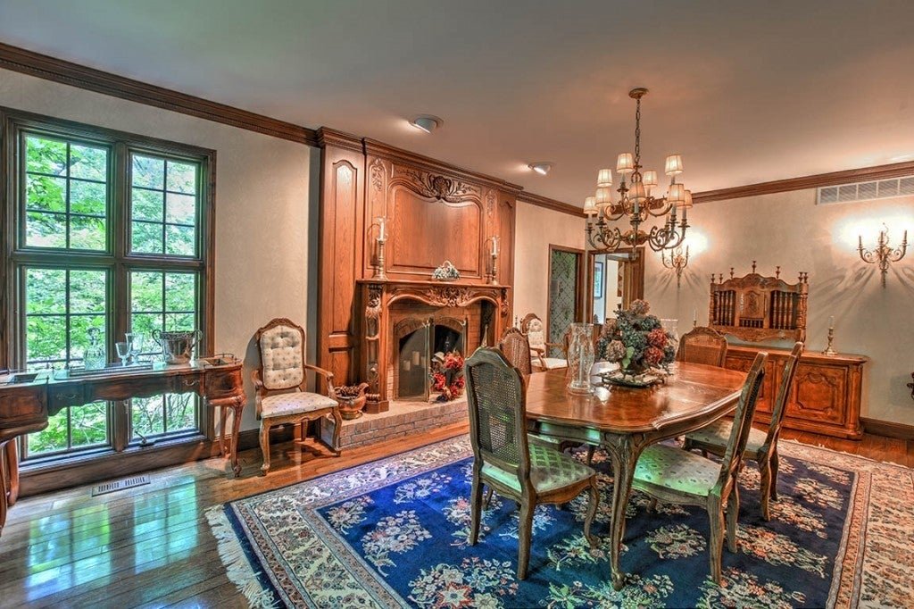 Stately Dining Room with Fireplace