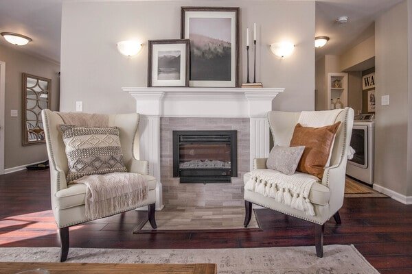 Modern living room staged by Binkoetter Realtors